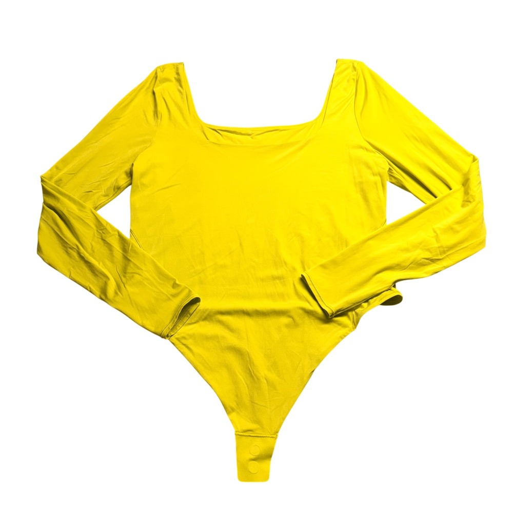 Lululemon Wundermost Ultra Soft Nulu Square Neck Bodysuit Yellow XL Long Sleeve